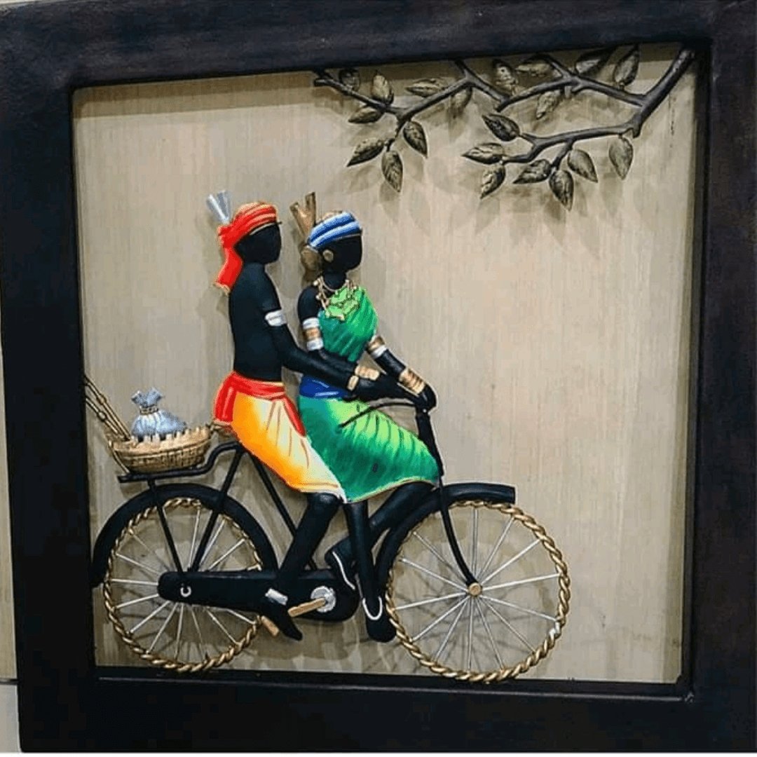 Metallic Wall Art Cycle Savari Village Life (24 * 24 Inches)