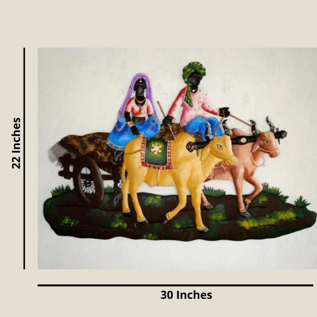 Metallic Wall Art Village life Bullock Cart (Starting 30 * 22 Inches)