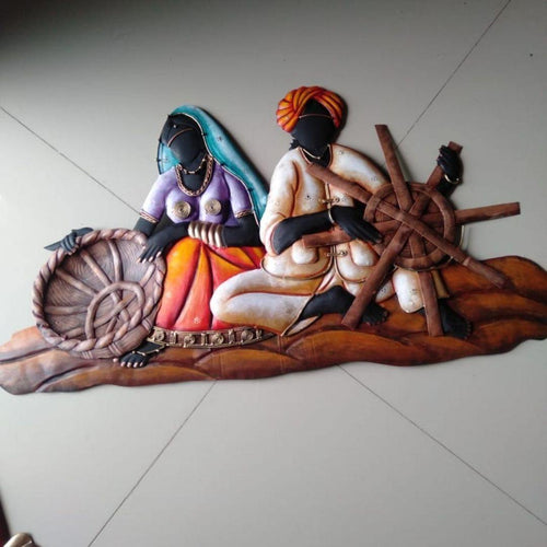 Metallic Wall Art Village Life - Handicrafts (24 * 13 Inches)