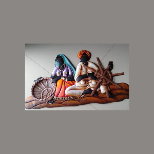Metallic Wall Art Village Life - Handicrafts (24 * 13 Inches)