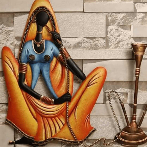 Metallic Wall Art Village life - Hukka (24 * 22 Inches)