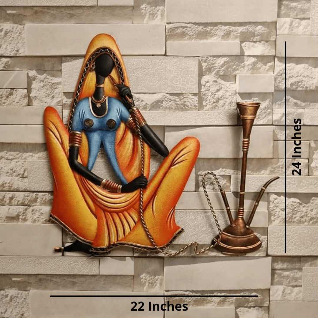 Metallic Wall Art Village life - Hukka (24 * 22 Inches)