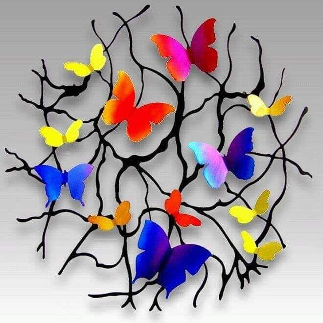 Mettalic Wall Art Butterfly Garden (22 * 22 Inches)