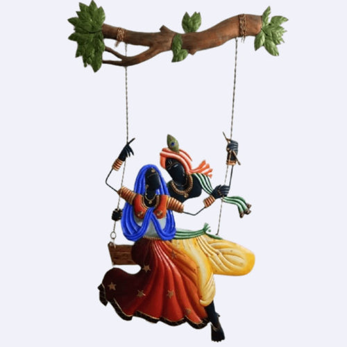 Mettalic Wall Art Radhe Krishna on Jhoola (36 * 44 Inches)