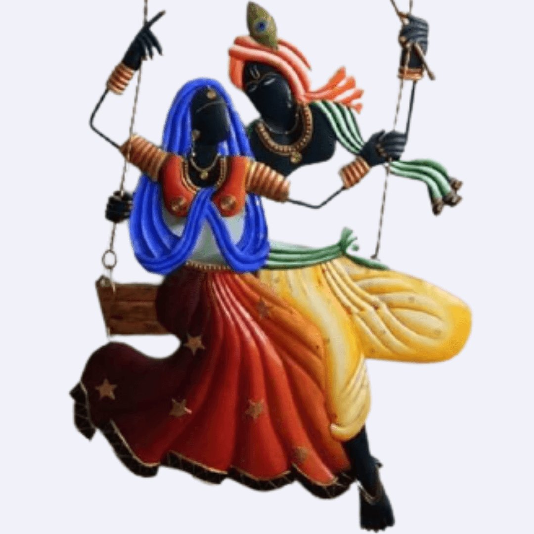 Mettalic Wall Art Radhe Krishna on Jhoola (36 * 44 Inches)