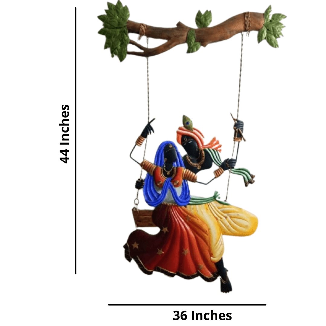 Mettalic Wall Art Radhe Krishna on Jhoola (36 * 44 Inches)