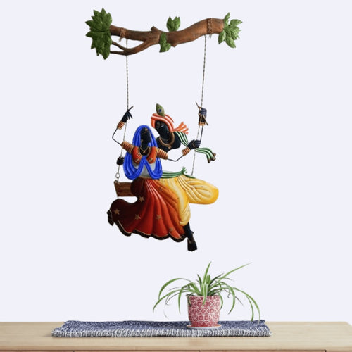 Mettalic Wall Art Radhe Krishna on Jhoola (36 * 44 Inches)