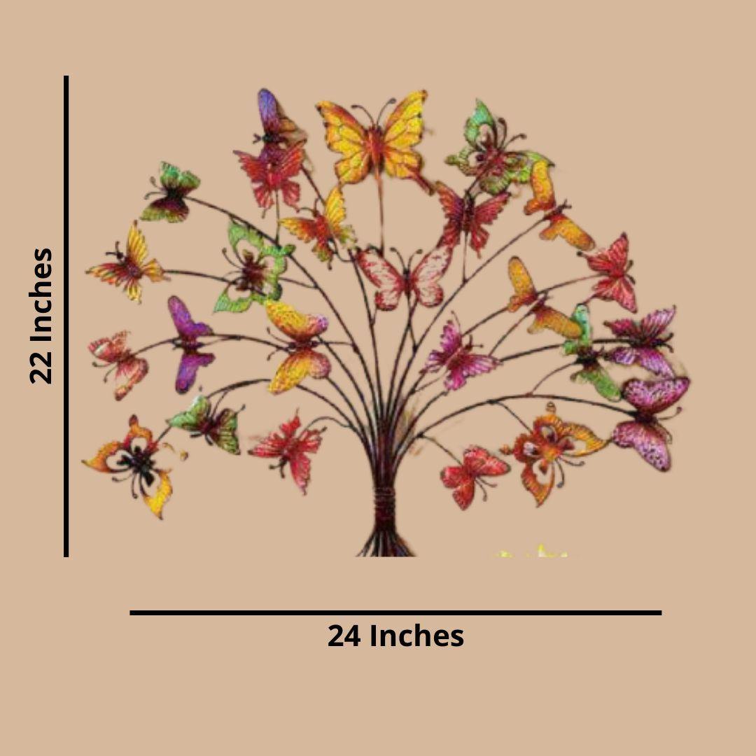 Mettalic Wall Art Tree of Butterflies (24 * 22 Inches)
