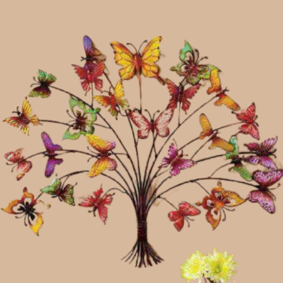 Mettalic Wall Art Tree of Butterflies (24 * 22 Inches)