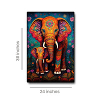 Thumbnail for Mother's Love Canvas Painting of Two Majestic Elephants Adorned in Gentle Florals (36 x 24 Inches)