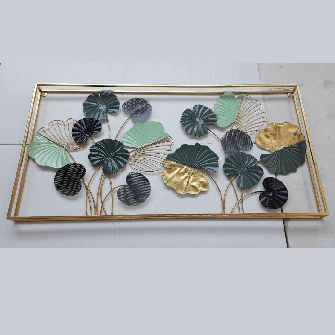 Multicolor Framed with Leaves Metal Wall Art (48 x 24 Inches)