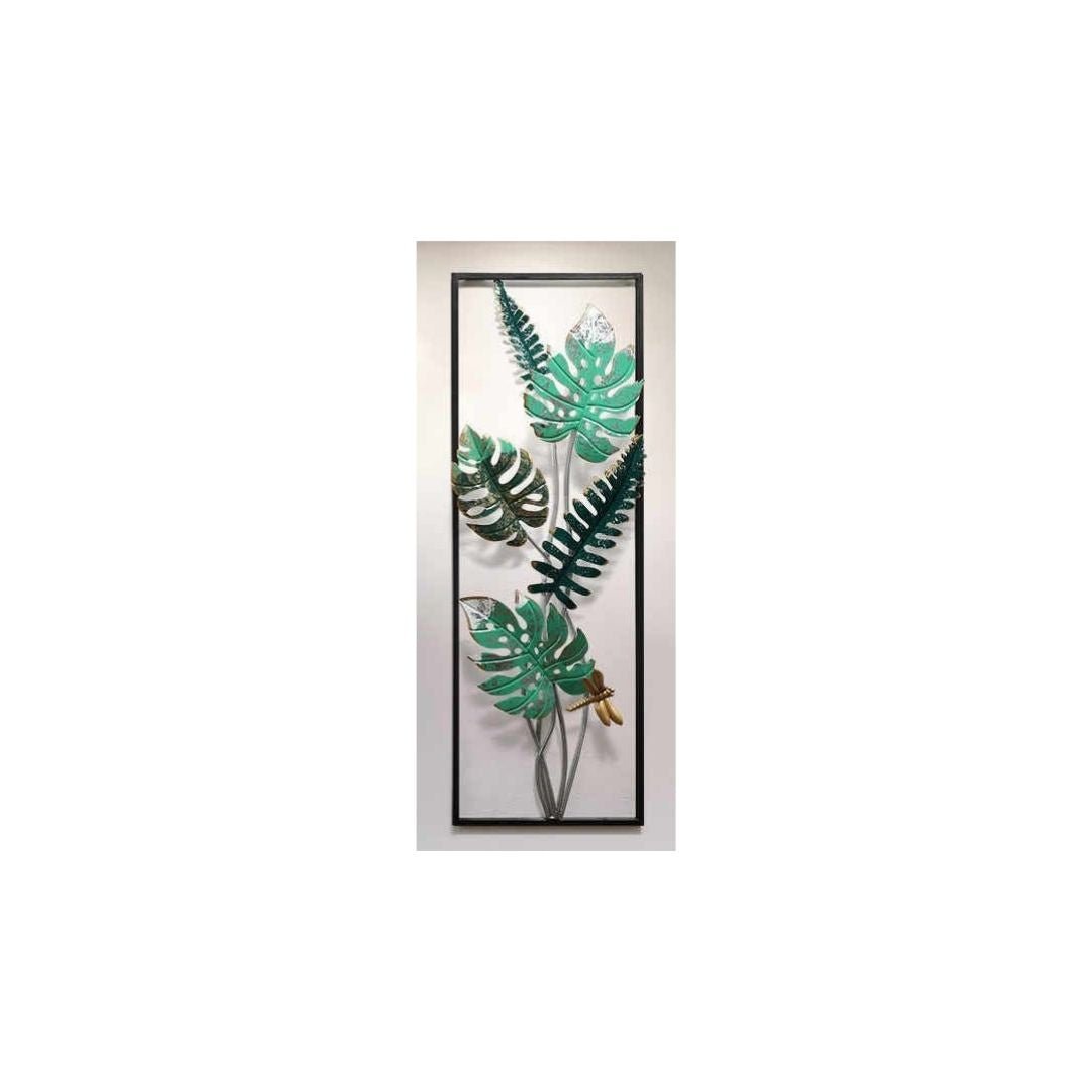 Premium Vertical 2 Framed Stylish Leaves Metal Wall Art (12 x 30 Inches Each Panel)