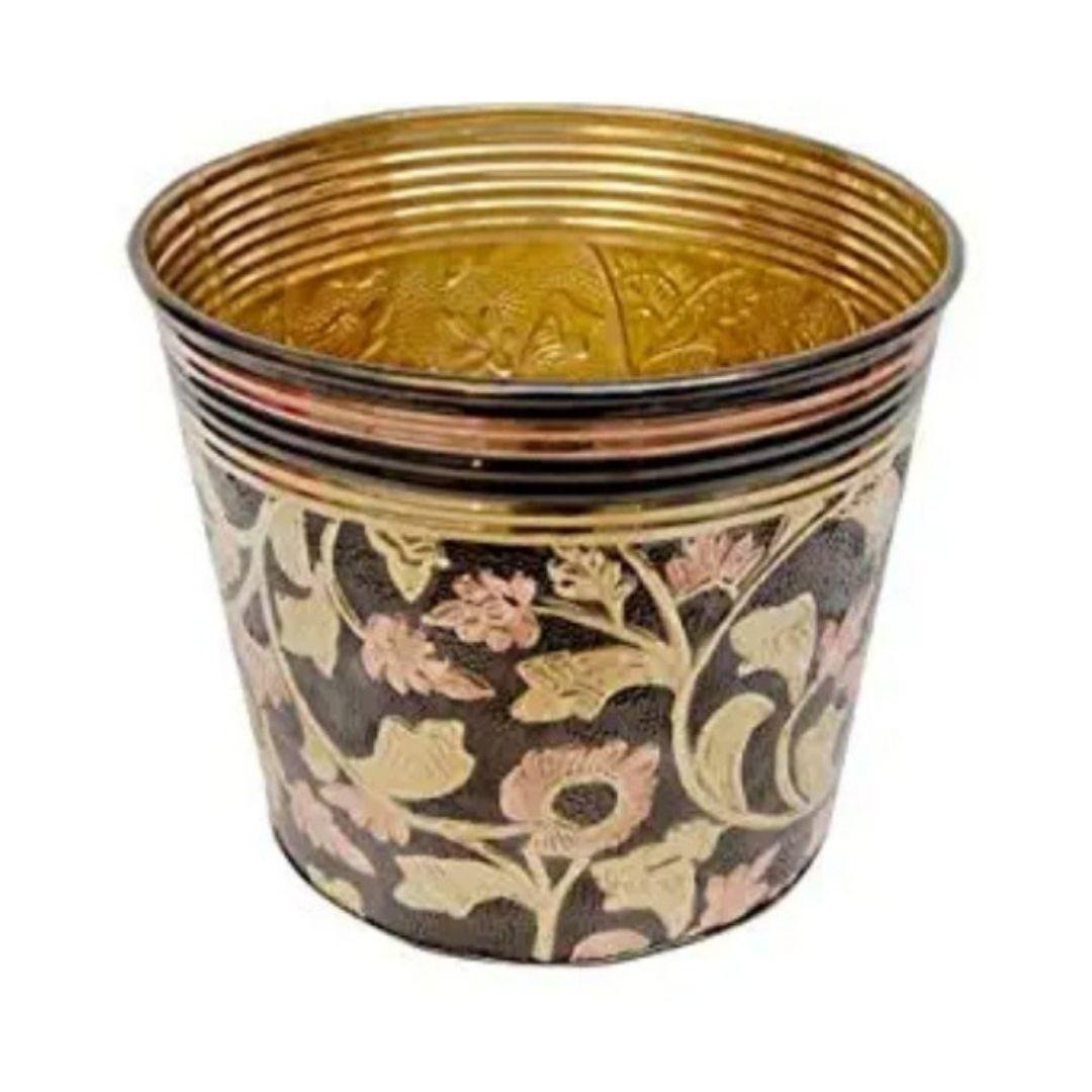 Printed Brass Planter (H 8 Inch, Dia 10 Inch)