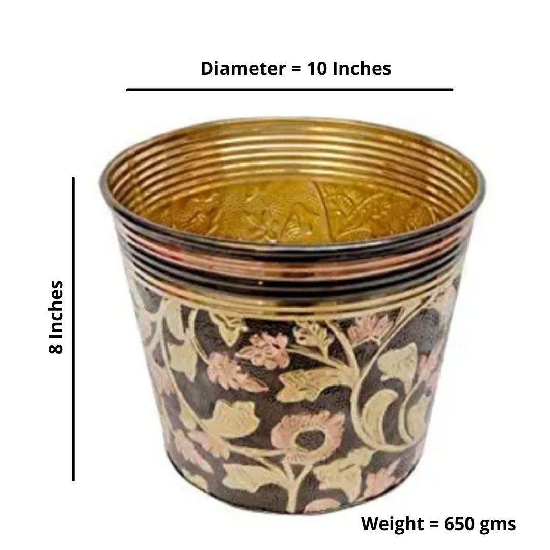 Printed Brass Planter (H 8 Inch, Dia 10 Inch)