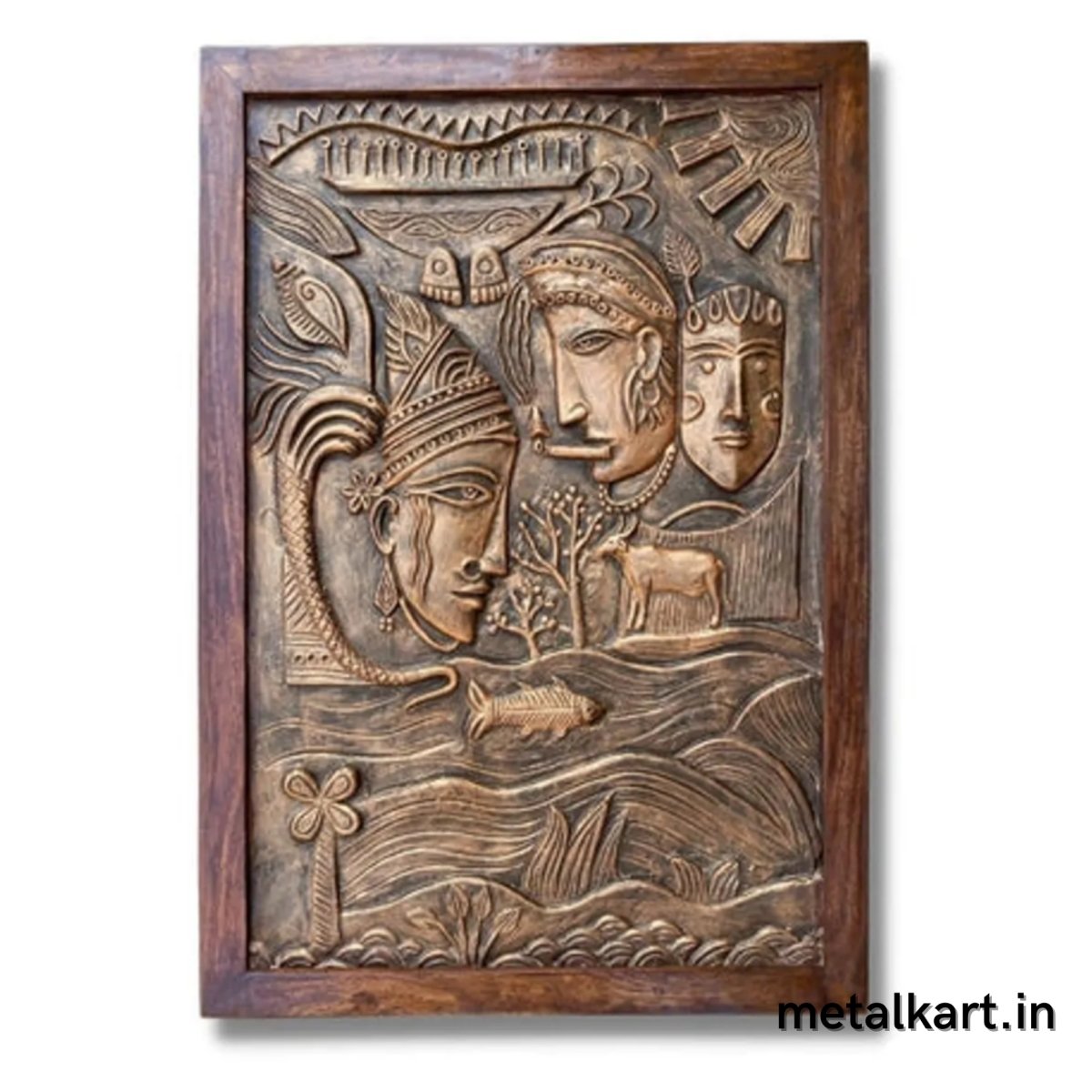 Radha Krishna 3D Relief Carving Cave Wall Art (36 x 24 Inches)