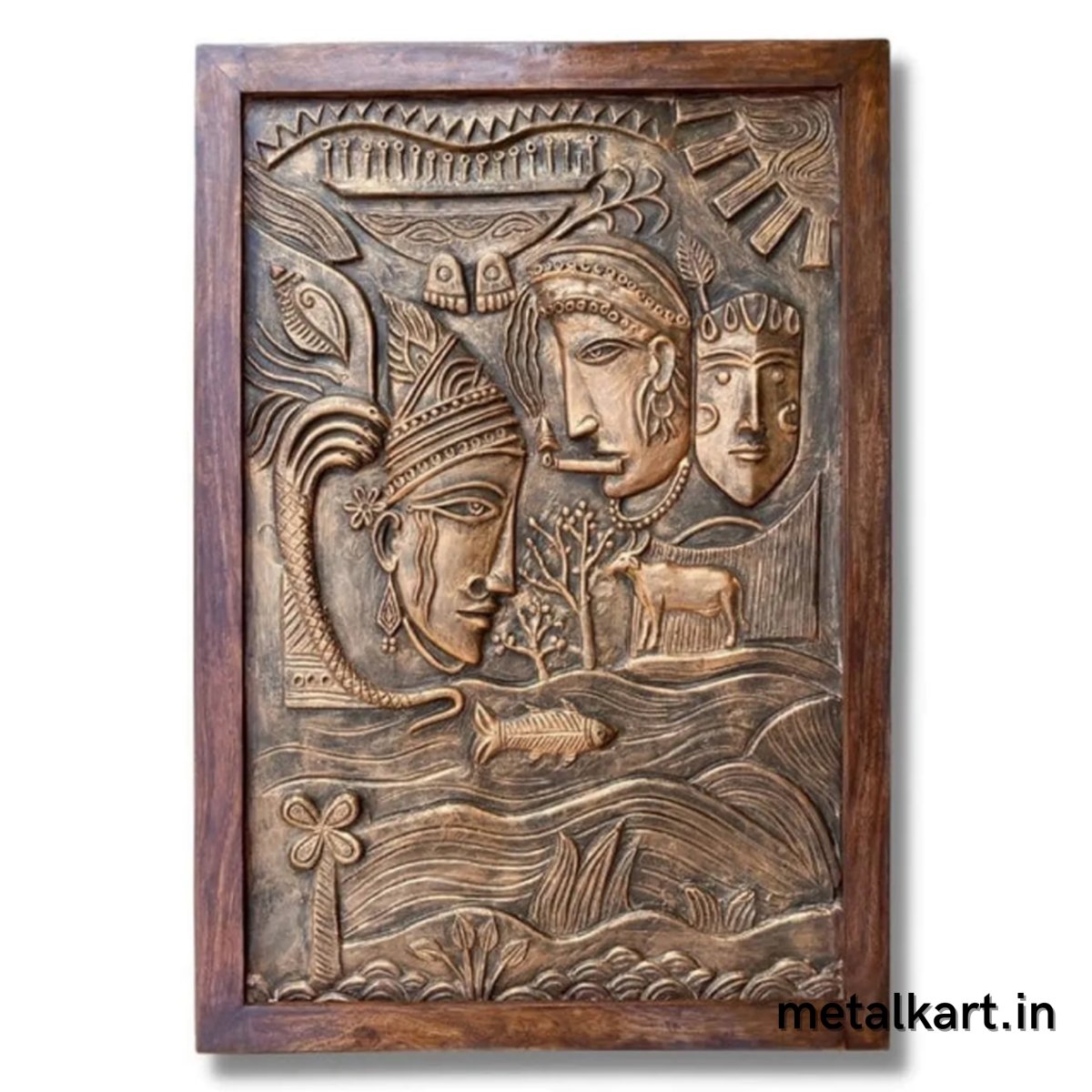 Radha Krishna 3D Relief Carving Cave Wall Art (36 x 24 Inches)