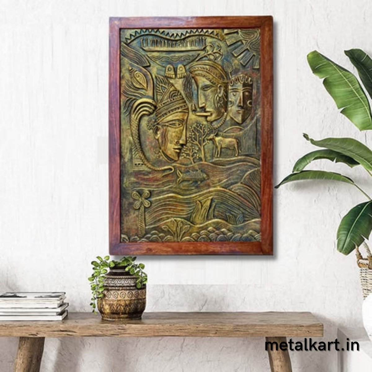 Radha Krishna 3D Relief Carving Cave Wall Art (36 x 24 Inches)
