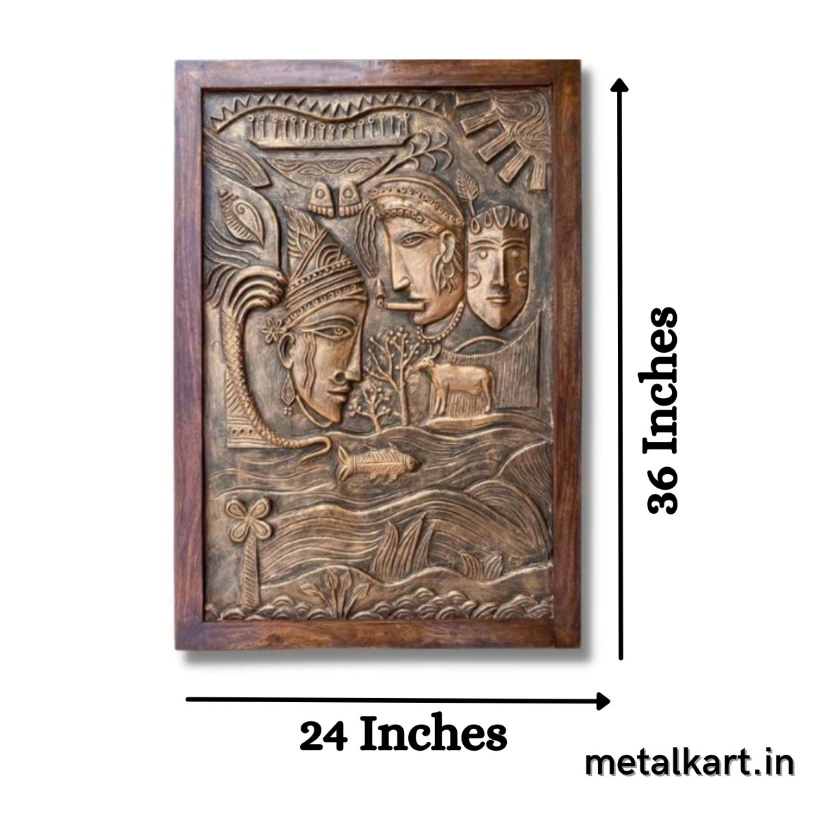 Radha Krishna 3D Relief Carving Cave Wall Art (36 x 24 Inches)