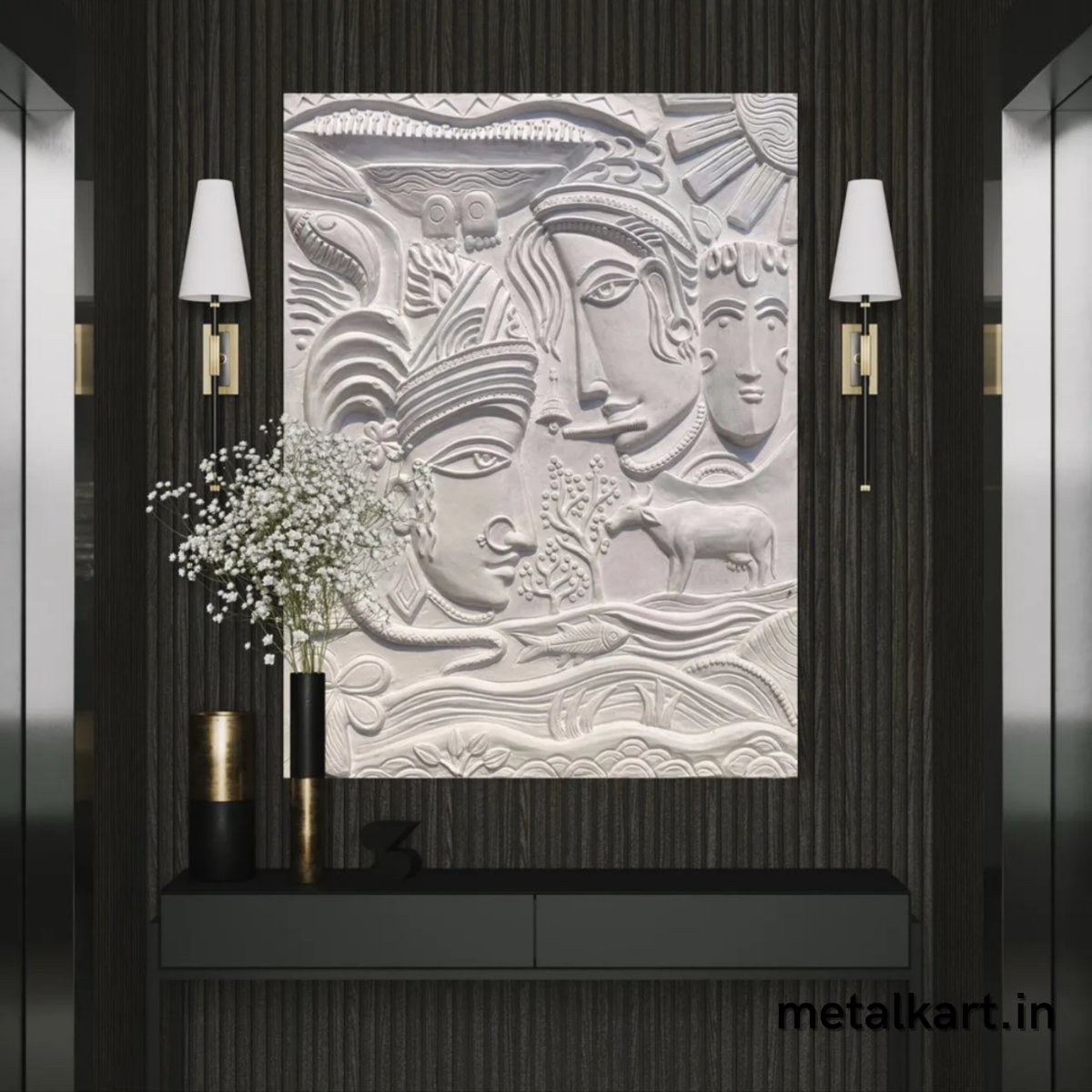 Radha Krishna 3D Relief Carving Cave Wall Art (36 x 24 Inches) - Punam ...