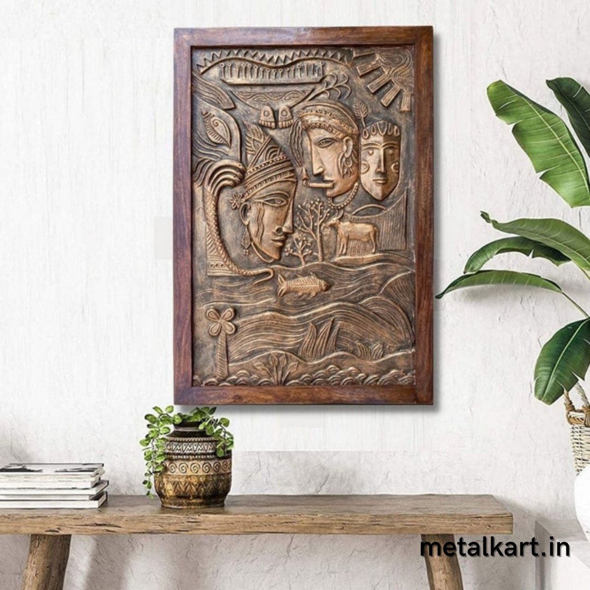 Radha Krishna 3D Relief Carving Cave Wall Art (36 x 24 Inches)