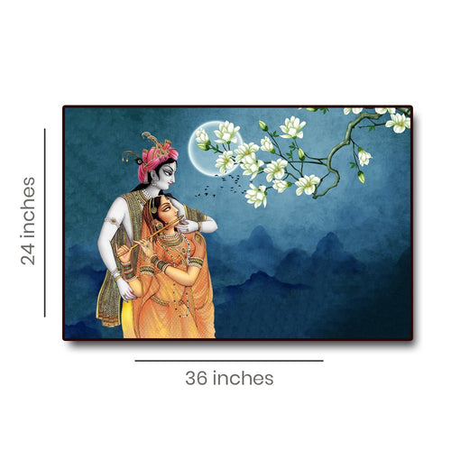 Radha Krishna Canvas Painting Krishna Adhardhari Murli with Radha in Beautiful Moonlight (36 x 24 Inches)