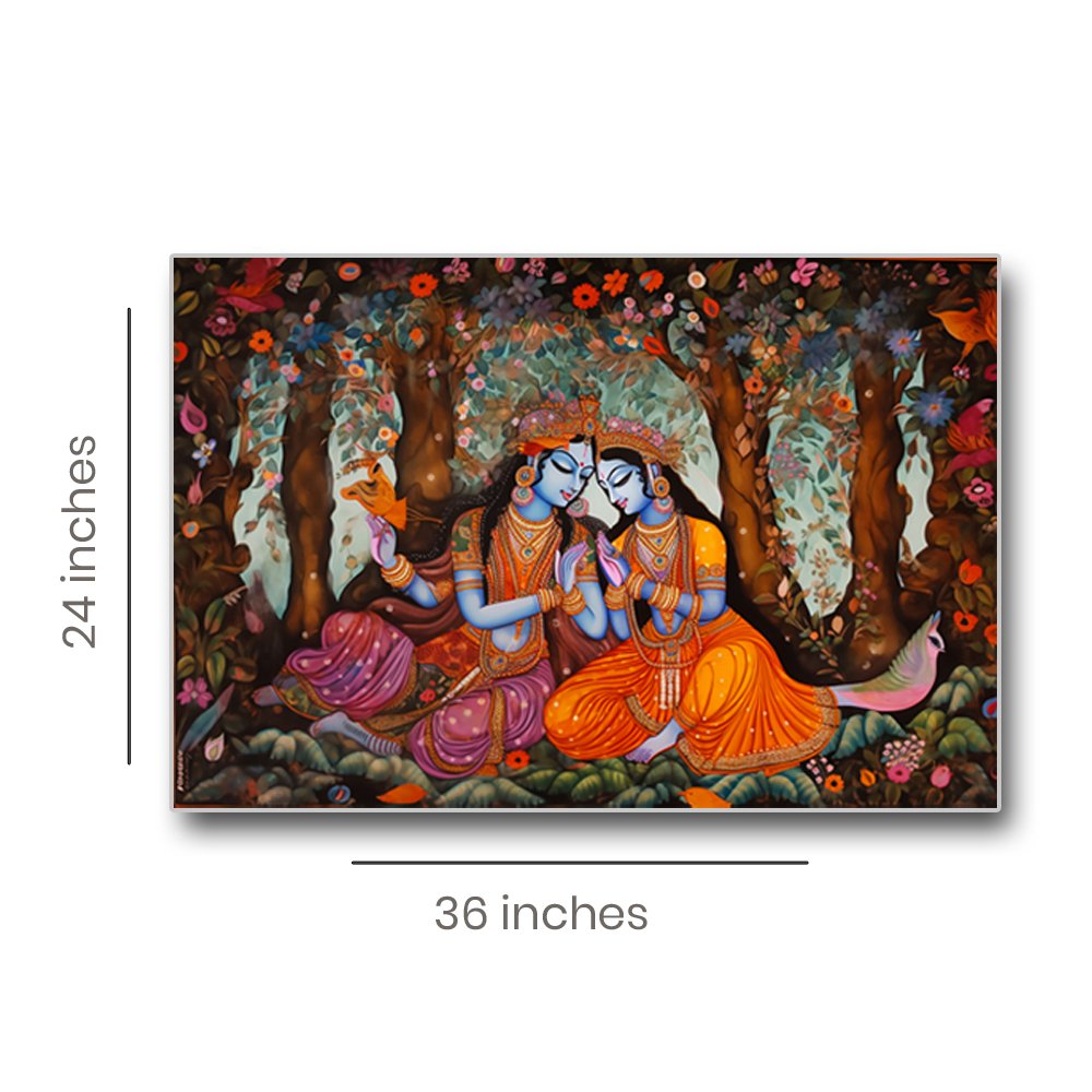 Radha Krishna - Celestial Ras Canvas Wall Design (36 x 24 Inches)