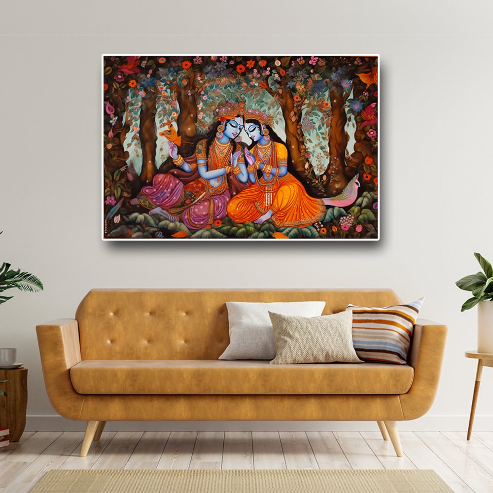 Radha Krishna - Celestial Ras Canvas Wall Design (36 x 24 Inches)