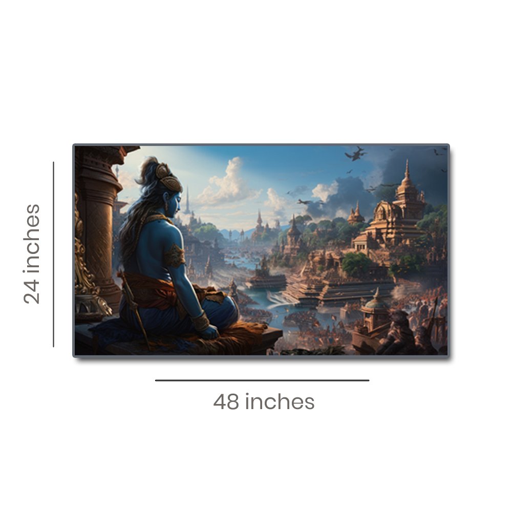 Rama's Serene Observation of Ayodhya's Splendor (48 x 24 Inches)