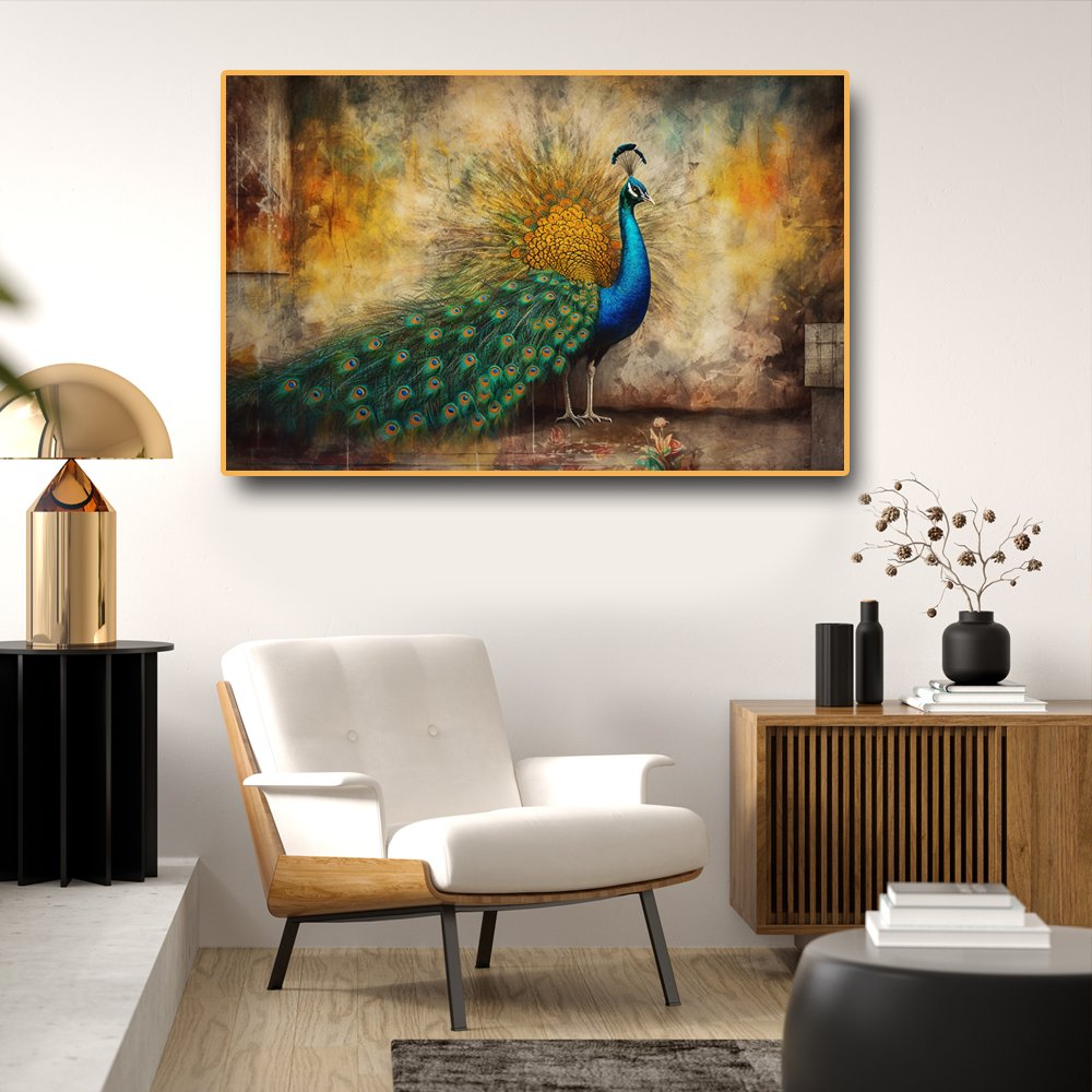 Regal Splendor Canvas Painting of a Gorgeous Peacock in all its Majestic Beauty (36 x 24 Inches)