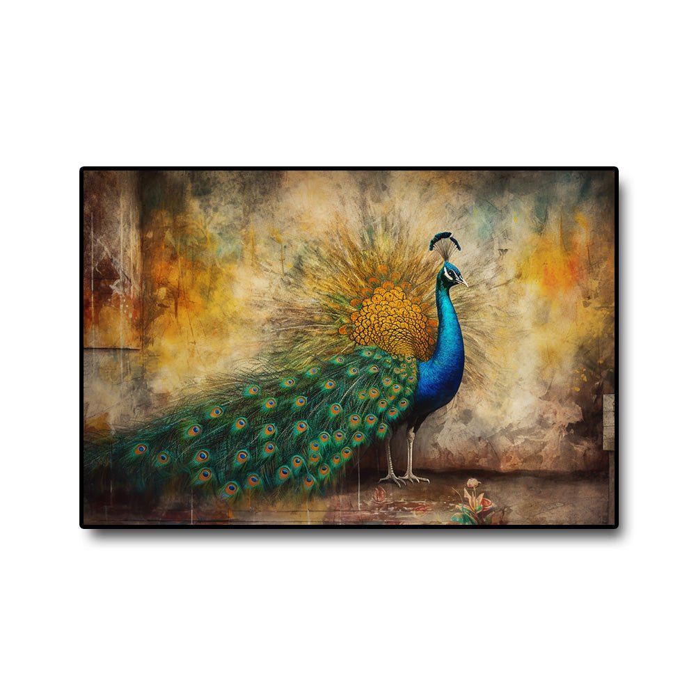 Regal Splendor Canvas Painting of a Gorgeous Peacock in all its Majestic Beauty (36 x 24 Inches)