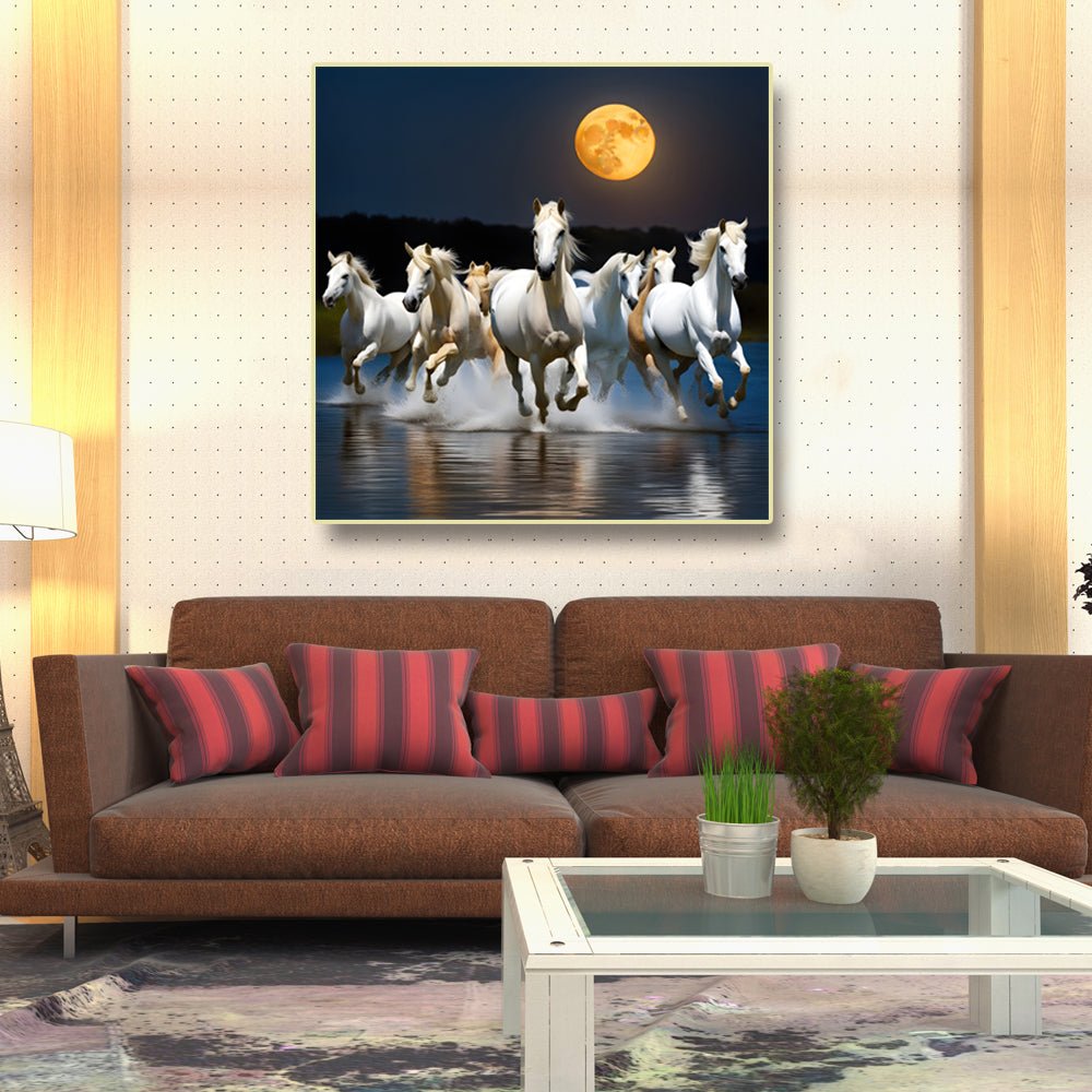 Running horses under the moonlight Canvas wall art (36 x 36 Inches)