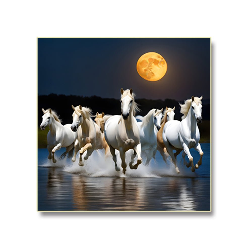Running horses under the moonlight Canvas wall art (36 x 36 Inches)