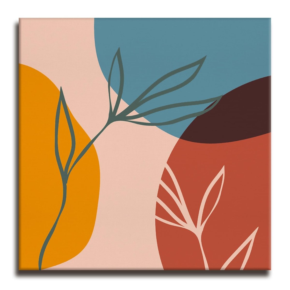 Scarlet Embrace Bohemian Leaves Canvas Wall Painting (36 x 36 Inches)