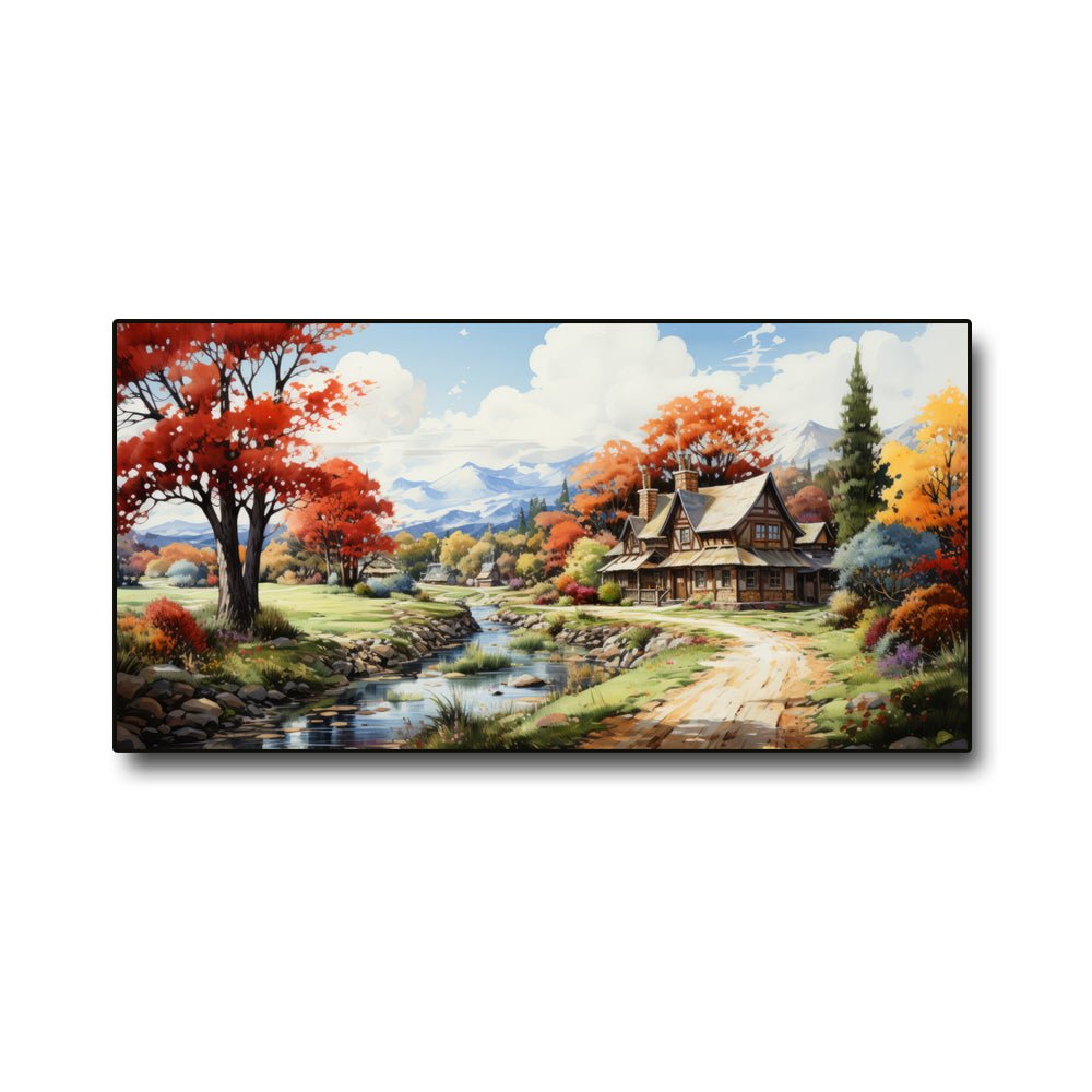 Serene Village Nature Wall Painting on canvas(48 x 24 Inches)