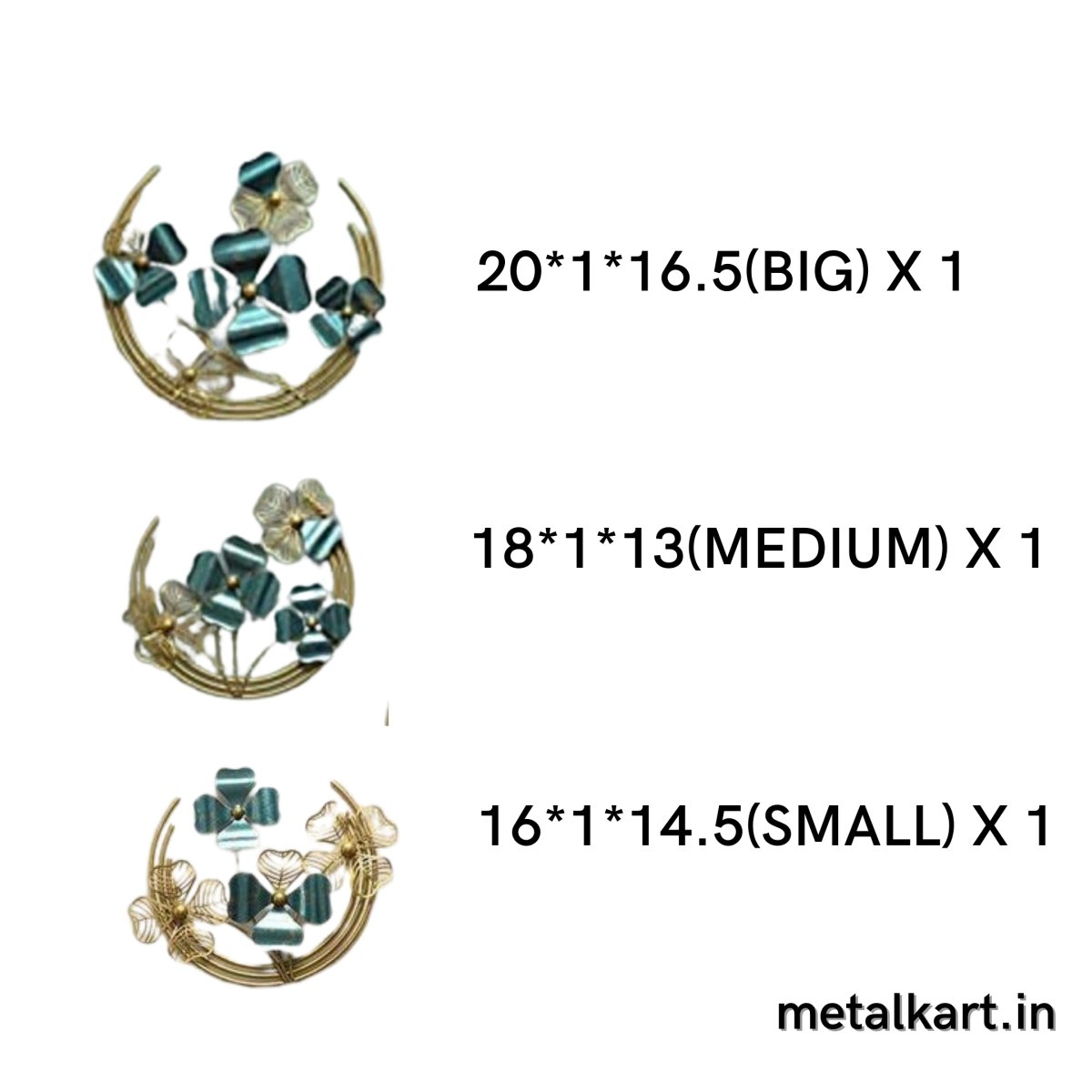 Set of 3 Metallic Half moons with Clover Flowers (20,18,16 Inches)
