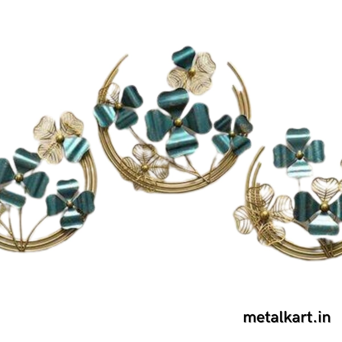 Set of 3 Metallic Half moons with Clover Flowers (20,18,16 Inches)