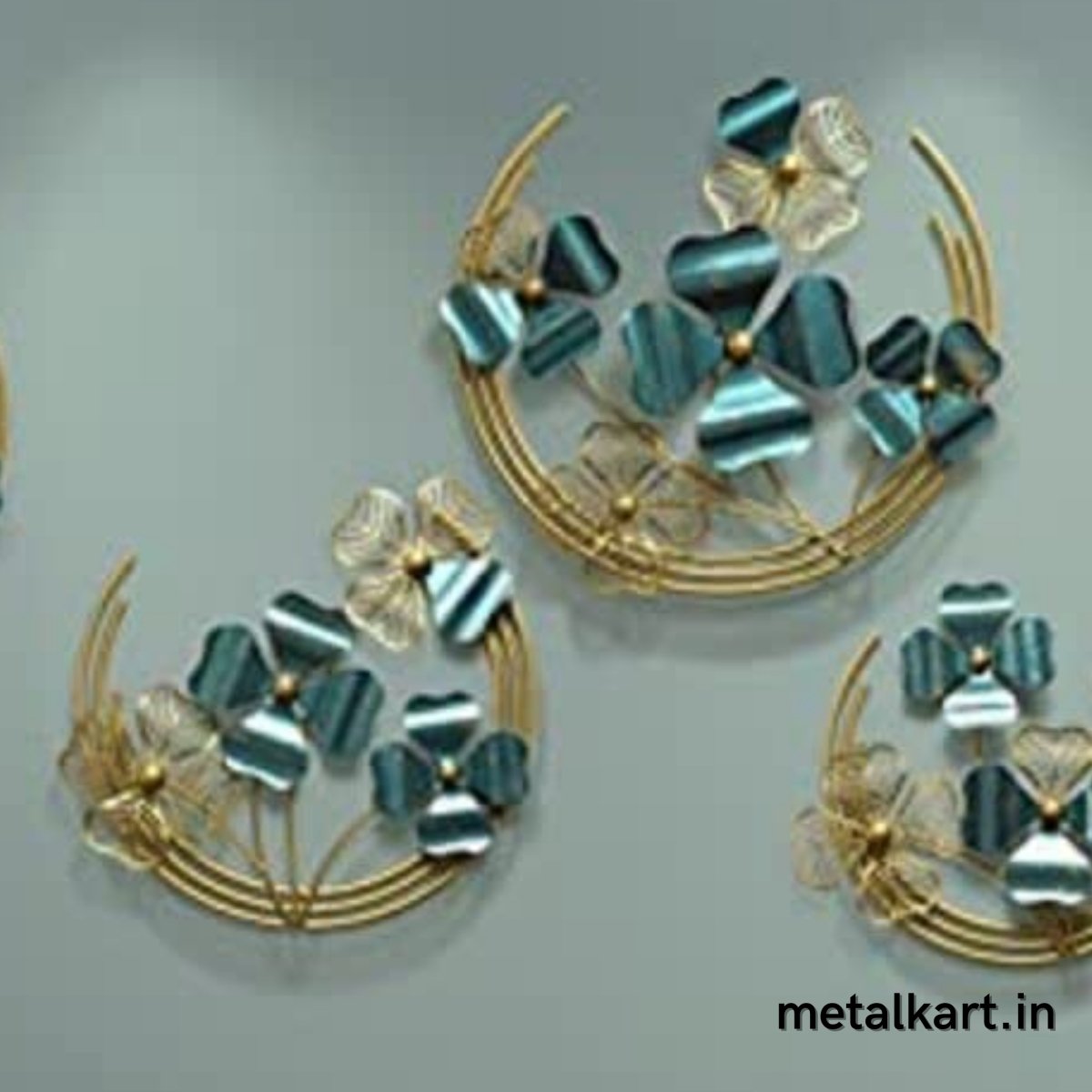 Set of 5 Metallic Half moon with Clover Flowers (13, 17,21 Inches)