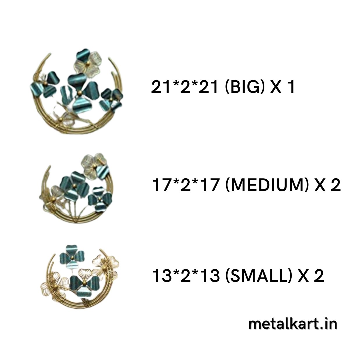 Set of 5 Metallic Half moon with Clover Flowers (13, 17,21 Inches)