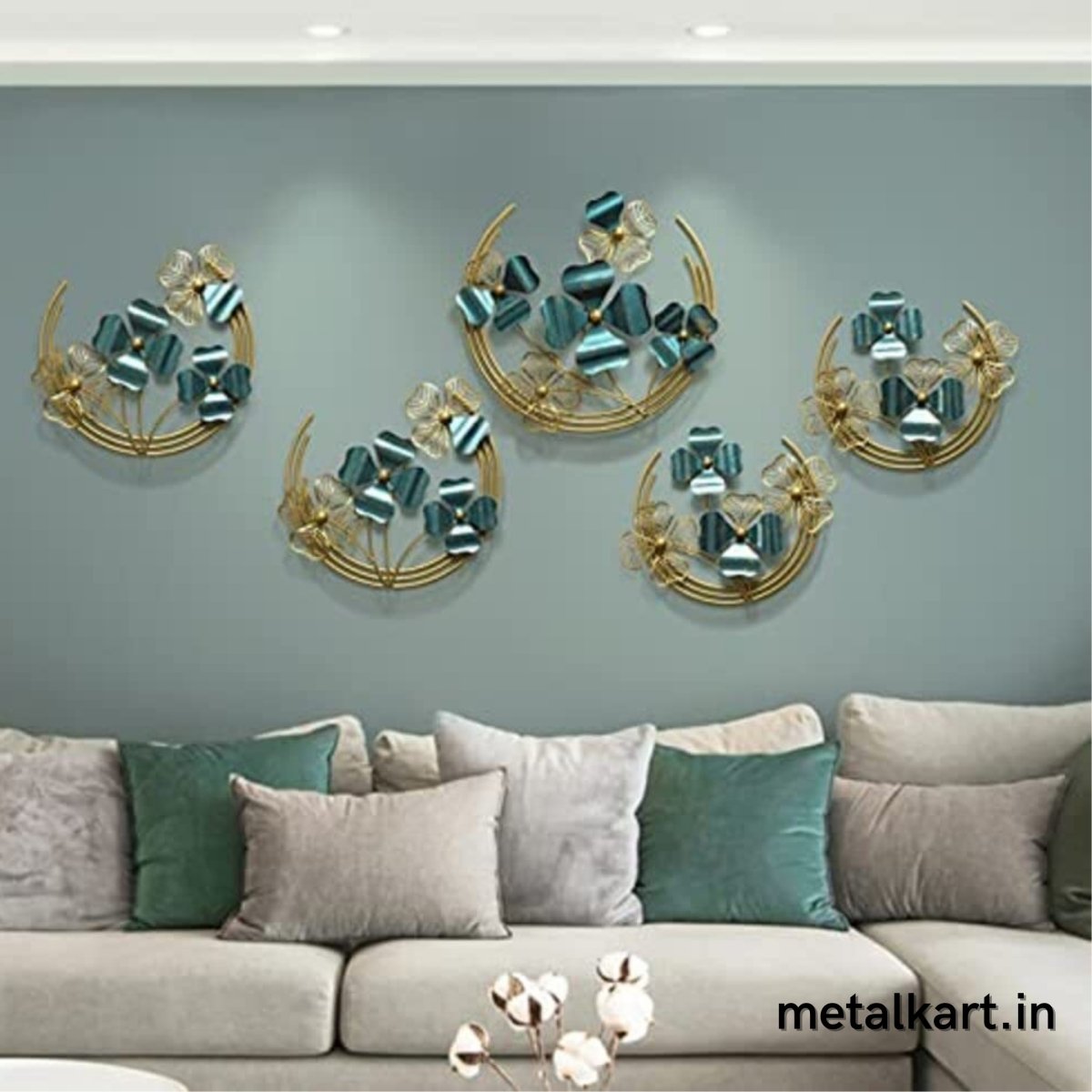 Set of 5 Metallic Half moon with Clover Flowers (13, 17,21 Inches)