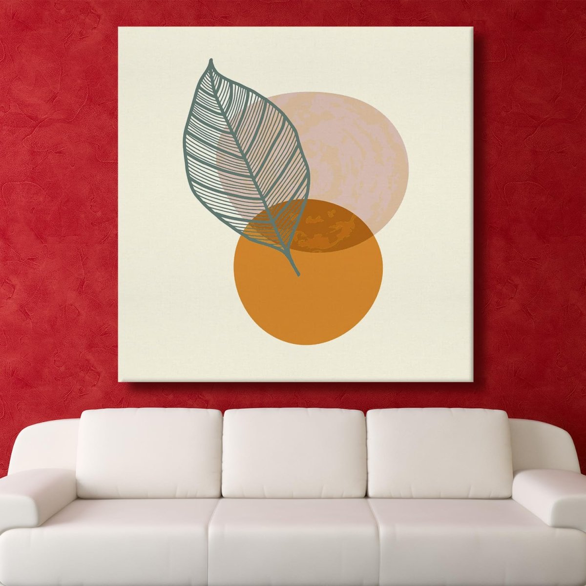 Solitary Leaf and Azure Orbs Canvas Wall Painting (36 x 36 Inches)
