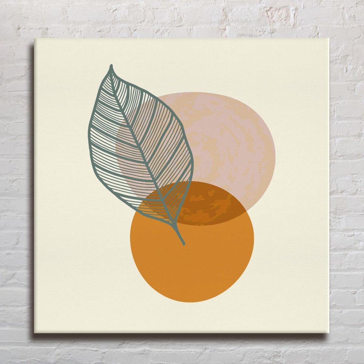 Solitary Leaf and Azure Orbs Canvas Wall Painting (36 x 36 Inches)