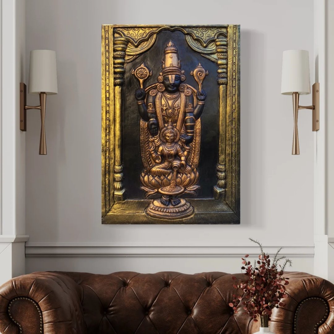 Sri Tirupati Balaji with Lakshmi Mata 3D Wall Sculpture (36 x 24 Inches)