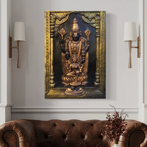 Sri Tirupati Balaji with Lakshmi Mata 3D Wall Sculpture (36 x 24 Inches)