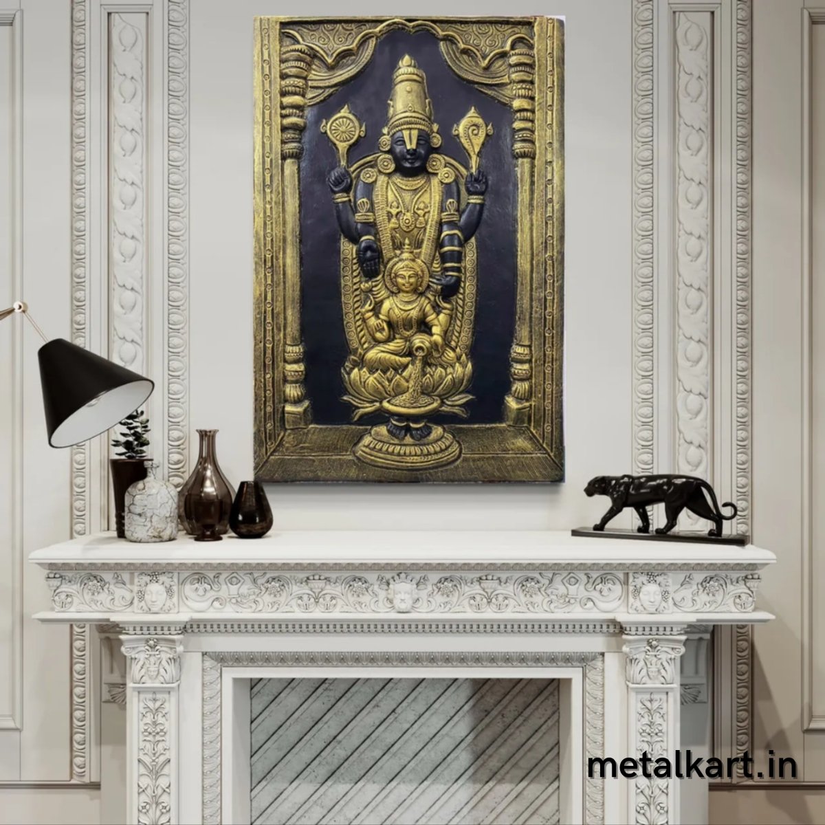 Sri Tirupati Balaji with Lakshmi Mata 3D Wall Sculpture (36 x 24 Inches)