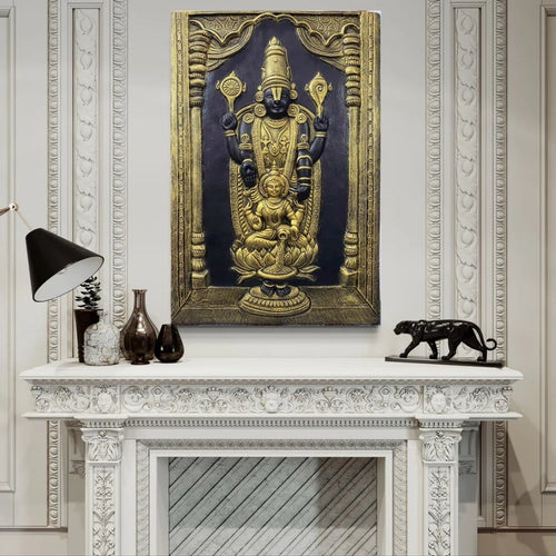Sri Tirupati Balaji with Lakshmi Mata 3D Wall Sculpture (36 x 24 Inches)