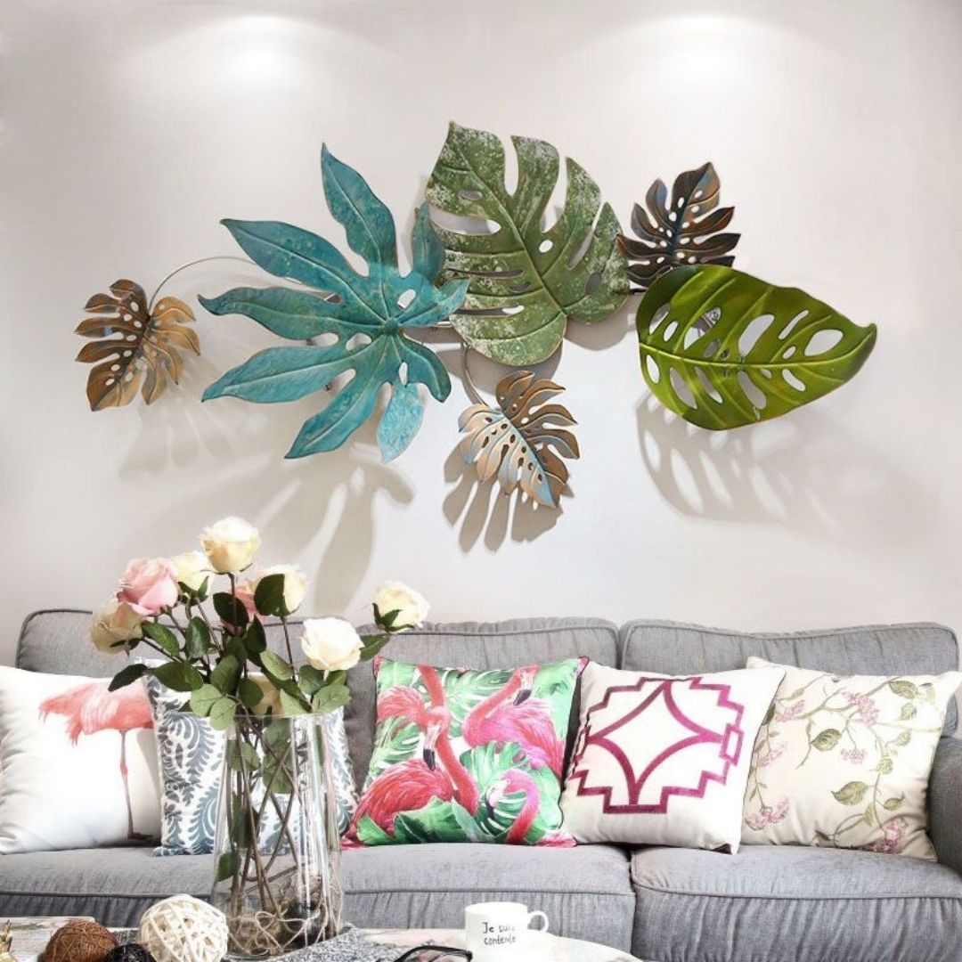 Stylish Metallic Leaves Wall Art For Living Room (48 x 24 Inches)