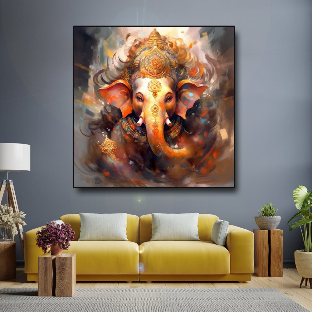 Sukhkarta Mangalkarta Ganesha Wall Painting (36 x 36 Inches )