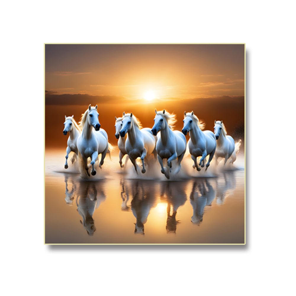 Sunlit Running Horses Wall Decor with Seven Horses (36 x 36 Inches)