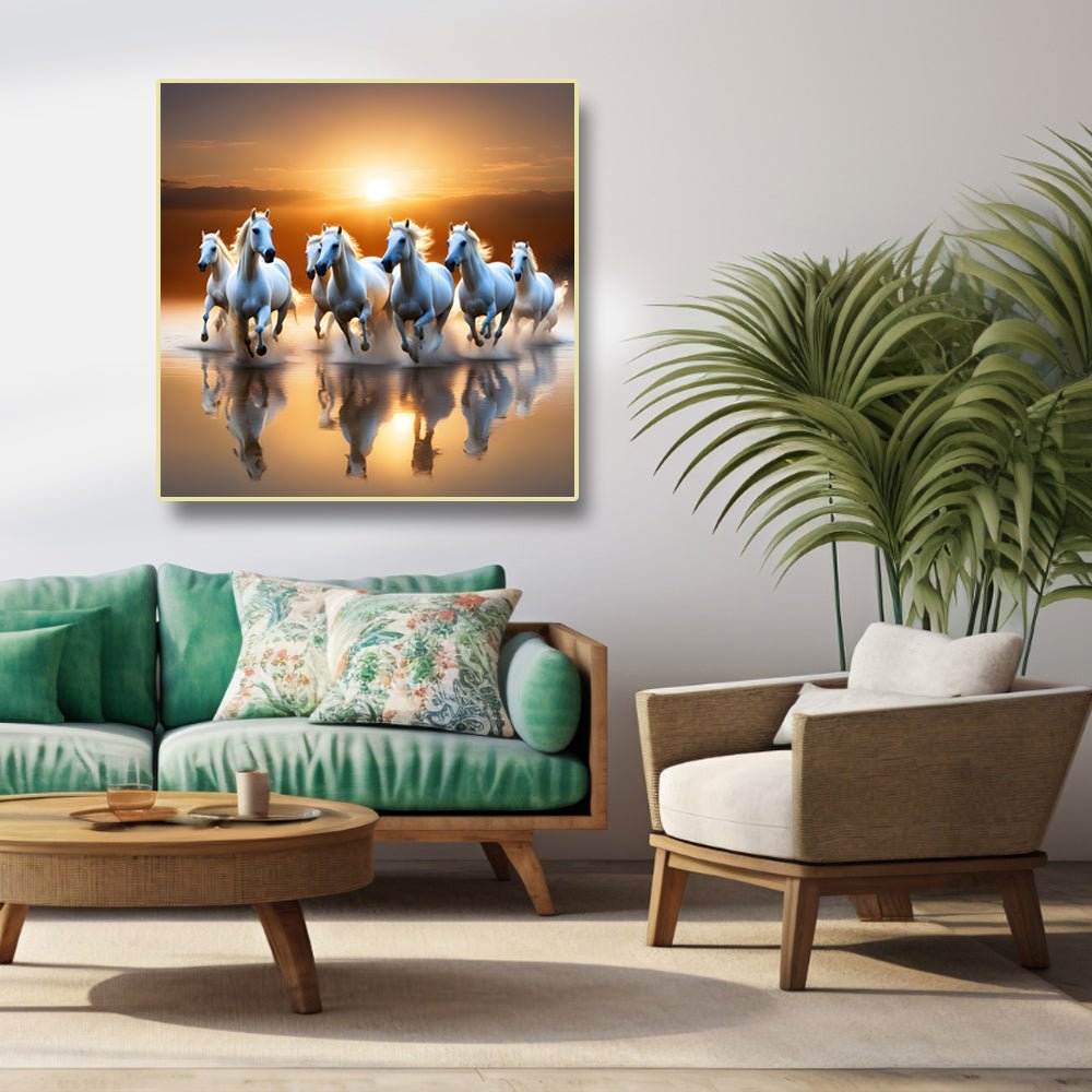 Sunlit Running Horses Wall Decor with Seven Horses (36 x 36 Inches)