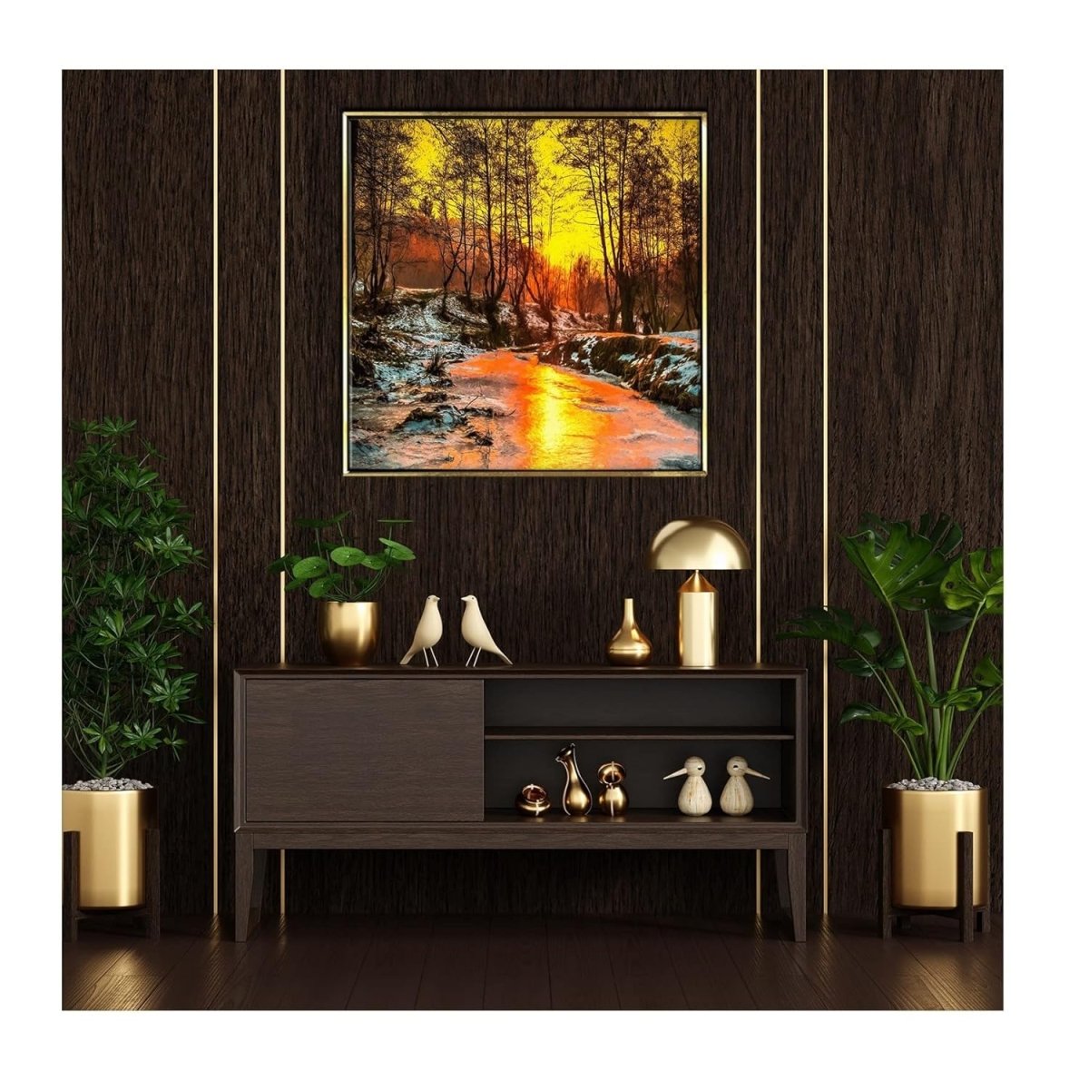 Sylvan Sunset Framed Canvas Wall Art (24 x 24 Inches)